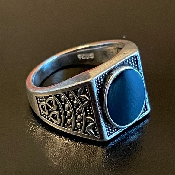 Vintage black obsidian gemstone S925 silver ring size 8 - Picture 2 of 9